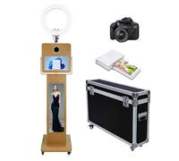 Machine à photomaton lumineuse avec écran tactile miroir et écran LCD divisé - Station de selfie pour événements (machine + appareil photo + mini imprimante)