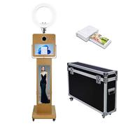 Machine à photomaton lumineuse avec écran tactile miroir et écran LCD divisé - Station de selfie - Support de cabine photo pour événements (machine + mini imprimante)