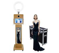 Machine à photomaton lumineuse avec écran tactile miroir et écran LCD divisé - Station de selfie - Support de cabine photo pour événements (machine de photomaton)