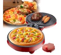 Machine À Pizza Électrique De Comptoir 25 Cm, Chauffage/cuisson Uniforme Des Deux Côtés, Plaque Chauffante Antiadhésive, Ouverture À 180 Degrés, Pour Pizzas, Steaks, 2 À 3 Personnes,Red