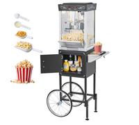 VEVOR Machine à Pop Corn avec Chariot, Éclateur de Maïs 800 W, Grand Bol en Inox 0,2 kg, 48 Tasses par Lot, avec Commande à 2 Boutons, Paroi en Verre, Porte PC, Pelle Doseuse et Cuillères, Noir
