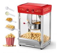 Machine à pop-corn de comptoir rouge avec cuve en acier inoxydable, paroi en verre, porte en PC, commande à 2 boutons, 48 tasses par lot, 1 pelle doseuse et 3 cuillères