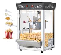 VEVOR Machine à Pop Corn de Comptoir, Éclateur de Maïs 800 W, Grand Bol en Inox 0,2 kg, 48 Tasses par Lot, avec Commande à 2 Boutons, Paroi en Verre, Porte PC, Pelle Doseuse et Cuillères, Noir