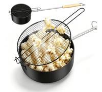 Machine à pop-corn en acier au carbone avec poignée de sécurité résistante à la chaleur et grille amovible - Poêle à pop-corn d'extérieur pour feu de camp, barbecue et brasero