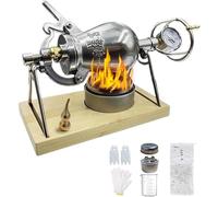 Machine à popcorn de style chinois, machine à popcorn portable avec base en bois, manomètre, brûleur d'alcool, gants et accessoires, petite machine à popcorn pour réunions de famille et fêtes de