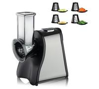 Machine à salade électrique et râpe à fromage, 200 W, broyeur de légumes avec 4 lames interchangeables, contrôle à un bouton, facile à nettoyer pour fromages, noix, biscuits, frites et fruits