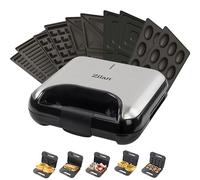 Machine à sandwich 5 en 1 Gaufrier Gril de contact Gril électrique avec inserts carré et triangulaire Gaufres belges noix de magie Revêtement antiadhésif Poignées