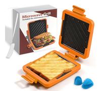 Machine à sandwichs grillés au micro-ondes, prêt en 5 minutes, passe au lave-vaisselle et sans électricité, plaques à revêtement anti-adhésif pour tout type ou taille d'aliments (type séparé, orange)