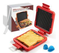 Machine à sandwichs grillés au micro-ondes, prêt en 5 minutes, passe au lave-vaisselle et sans électricité, plaques à revêtement anti-adhésif pour tout type ou taille d'aliments (type connecté, rouge)