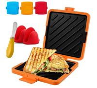 Machine à sandwichs grillés pour micro-ondes, batterie de cuisine sans fil en silicone extra croustillante et presse à panini, pas de résultats trempés - Compact et passe au lave-vaisselle (orange)