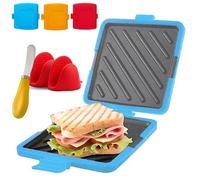 Machine à sandwichs grillés pour micro-ondes, batterie de cuisine sans fil en silicone extra croustillante et presse à panini, pas de résultats trempés, compacte et passe au lave-vaisselle (bleu)