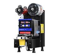 Machine à sceller les tasses polyvalente pour cafés, salons de thé, déjeuners, bubble tea 5s/700-800/h Double renfort anti-fuite Smart temp Œil photo Nettoyage lame auto papier plastique PP PE Black