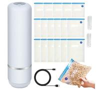 Machine à sceller sous vide - Portable avec 15 sacs réutilisables et scellés - Pour la famille, les amis, les étudiants, les hommes, les femmes, la maison, la cuisine, l'intérieur