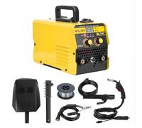 Machine à souder MIG sans gaz 3 en 1, kit de soudage portable 140 A, double tension 110 V/220 V, affichage numérique MIG TIG, soudeur à onduleur multi-processus pour maison, magasin, garage Jaune