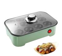 Machine à Takoyaki Électrique avec Couvercle, Appareil 12 Trous pour Mini Pancakes et Boules de Poulpe, 600W Plaque Antiadhésive, Idéal pour Poffertjes et Goûters Maison green
