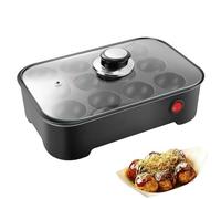 Machine à Takoyaki Électrique avec Couvercle, Appareil 12 Trous pour Mini Pancakes et Boules de Poulpe, 600W Plaque Antiadhésive, Idéal pour Poffertjes et Goûters Maison black