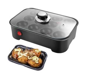 Machine à takoyaki multifonction à 12 trous, poêle à takoyaki électrique avec couvercle, contrôle automatique de la température, pour faire le petit déjeuner, œuf au plat, houppette, boule de pieuvre