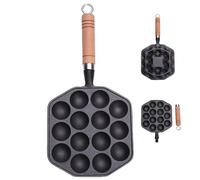 Machine à Takoyaki | Poêle à Takoyaki 14 trous, plaque de cuisson antiadhésive avec poignée amovible, machine crêpes en fonte pour boules de crêpes, œufs au plat