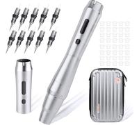 Machine À Tatouer Kit Complet, Machine De Maquillage Permanent Sans Fil Machine Tatouage Avec Affichage, 10 Aiguilles De Cartouche, Coupelles D'encre Et D'une Batterie De Rechange(Argent)
