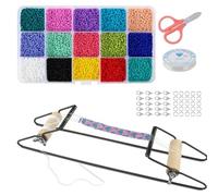 Machine à tisser et à perler SagaSave avec ensemble de perles colorées, métier à tisser en bois pour bracelets perlés - Kit de perles pour la fabrication de bijoux DIY (Noir)