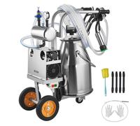 VEVOR Machine à Traire Électrique pour Vaches Seau 25 L Trayeuse de Bovin Acier Inox 304 sur Roues, avec Gobelets Trayeurs Qualité Alimentaire, Tuyau en Silicone, Forte Aspiration, Pulsation à Vide