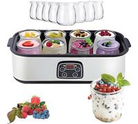 Machine à yaourt automatique, 8 pots en verre sans BPA avec couvercles, température réglable et minuterie 42 heures, machine à yaourt grec probiotique maison pour la santé de toute la famille
