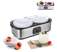 Machine À Yogourt Automatique 2L Machine en Acier Inoxydable avec 2 Pots en Verre, Temps de Temps Et Température Réglable pour Le Yogourt Probiotique Maison, Natto Et Fermentation