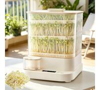 Machine automatique de germination de haricots, 3 couches, réservoir d'eau de 1,5 l, affichage LED, pulvérisation à 360°, 4 modes saisonniers, idéal pour la croissance du radis, de l'herbe de blé, de
