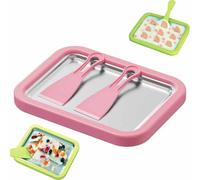 Machine CrèMe GlacéE Avec 2 Spatules,Maker Ice Cream Pour Diy Famille,Plaque De CongéLation InstantanéE,Plateau Portable Pour SorbetièRe RouléE InstantanéE,Pour Gelato,Sorbet Et (Rose)