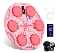 Machine de Boxe Musicale, Boxe Mural Musique avec Gants, 5 Vitesses & 3 Modes de Jeu avec Affichage du Score, Comptage Automatique, Lumières LED, Murale, Music Boxing Machine Enfant 3+ (Rose)