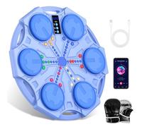 Machine de Boxe Musicale, Boxe Mural Musique avec Gants, 5 Vitesses & 3 Modes de Jeu avec Affichage du Score, Comptage Automatique, Lumières LED, Murale, Music Boxing Machine Enfant 3+ (Bleu)