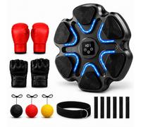 Machine de Boxe Musicale, Entraîneur Interactif, Cible Murale, 6 Zones | PP, mousse haute résilience, écran LED, Bluetooth, USB, 1200mAh, 9 vitesses, 9 intensités, 5 volumes, fixation adhésive