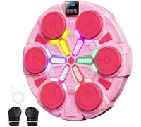 Machine de boxe musicale interactive avec lumières LED, haut-parleur Bluetooth et gants de boxe, tapis de frappe mural, équipement d'entraînement intelligent à domicile pour adultes et enfants (rose)