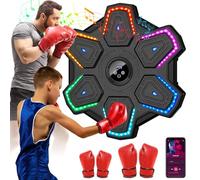 Machine de Boxe Musicale, LED Boxe Mural Musique 2 Paires de Gants, 9 Modes de Vitesse, 9 Modes D'entraînement, 6 Éclairages de Couleur, Mode de Comptage, Music Boxing Machine pour Adultes et Enfants