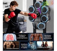 Machine de boxe musicale murale Cible de frappe Bluetooth 7 cibles 9 vitesses 11 modes LED sans perçage Gants enfant