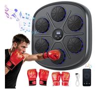 Machine de Boxe Musicale Murale COSTWAY-10 Vitesses 9 Modes d'Éclairage-Bluetooth-Écran LED-sans Perçage-2 Gants Inclus