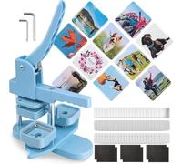 Machine de fabrication de boutons photo magnétiques, presse à épingles carrée for badges avec 100 recharges, outil d'artisanat en plastique durable de 50 mm for aimants de réfrigérateur(Blue)