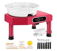 Machine de formage de roue de poterie de 25CM for l'argile de céramique d'artisanat d'art avec le Kit de sculpture Mini plaque tournante de poterie de plaque rotative(Pink)