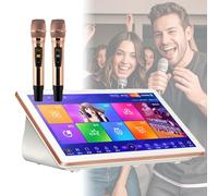 Machine de karaoké 3-en-1 Portable avec écran Tactile de 18,5 ", 2 micros sans Fil avec réverbération, mises à Jour et Paroles de Chanson Cloud, système de karaoké de Bureau pour la fête à White 8TB