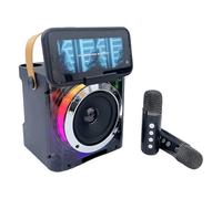 Machine de Karaoké avec 2 Microphones, Enceinte Karaoke 2 Micro Sans Fil pour Enfants Adultes, Portable Baffle Bluetooth Partybox avec Lumières LED pour Les Réunions de Famille/Le Camping en Plein Air