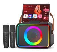 Machine de karaoké avec 2 Microphones pour Adultes et Enfants, Haut-Parleur de karaoké Bluetooth Portable pour Adultes et Enfants, système de sonorisation de fête avec lumières Disco pour