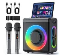 Machine de karaoké avec 2 microphones rechargeables - Enceinte Bluetooth portable pour adultes et enfants - Système PA avec effets de lumière, prend en charge TWS/carte TF/USB/AUX