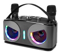 Machine de Karaoké avec 2 Microphones sans Fil, Hiboux Bluetooth Portable Karaoké avec Lumières Disco, Supporte TV/USB/AUX/TF/FM