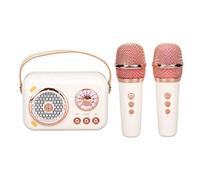 Machine de karaoké avec 2 Microphones sans Fil, Système de Haut-parleurs Bluetooth Rétro Portable avec Micro, 6 Modes 5 W, pour Les Fêtes à la Maison des Enfants et des Adultes