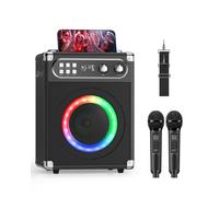 Machine de karaoké, Enceinte Bluetooth Portable avec 2 Microphones sans Fil, système PA pour Adultes et Enfants, Rechargeable