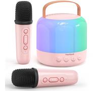 Machine de Karaoké Miniature pour Enfants, Enceinte Bluetooth Portable avec 2 Microphones sans Fil, Enceinte de Karaoké avec Lumières LED, Cadeaux pour Filles de 3 à 11 Ans et Plus - Rose