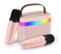 Machine de karaoké portable avec 2 microphones sans fil pour enfants et adultes, haut-parleur Bluetooth avec lumière LED, effets de changement de voix, prend en charge AUX/USB/TF, système de