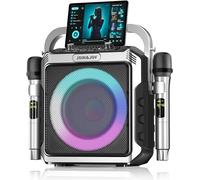 Machine de karaoké portable, avec microphones sans fil, haut-parleur Bluetooth avec lumières LED, caisson de basses puissant, USB/AUX, haut-parleur de karaoké extérieur pour adultes et enfants, maison