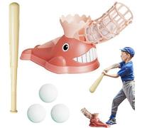 Machine de lancement de baseball pour enfants pour l'auto-jeu, lanceur de baseball pour enfants avec batte et 3 balles, jouet d'entraînement de lancement de balles de baseballà commande au pied (01)