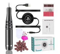 Machine de manucure 35000 tr/min, perceuse à ongles électrique, ensemble de coupe de manucure électrique for tour à ongles portable, équipement de salon de polissage de gel for ongles(Black Set)